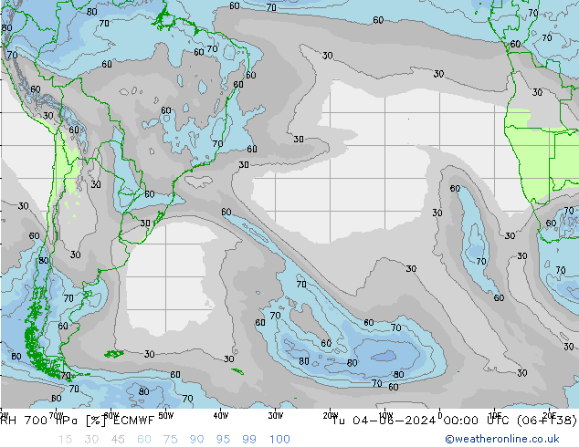 RH 700 hPa ECMWF Tu 04.06.2024 00 UTC