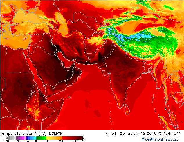 Temperature (2m) ECMWF Fr 31.05.2024 12 UTC