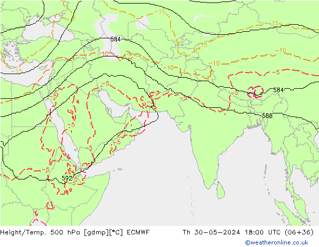 Height/Temp. 500 hPa ECMWF czw. 30.05.2024 18 UTC