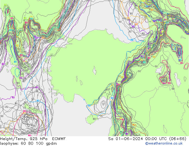 Yükseklik/Sıc. 925 hPa ECMWF Cts 01.06.2024 00 UTC