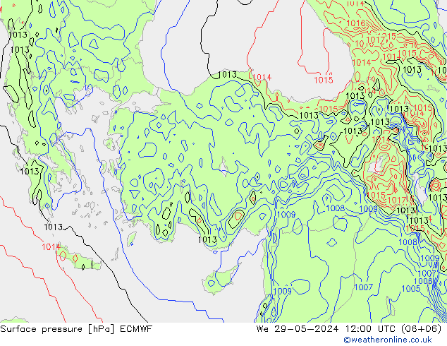 Presión superficial ECMWF mié 29.05.2024 12 UTC