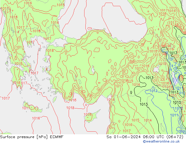 Surface pressure ECMWF Sa 01.06.2024 06 UTC