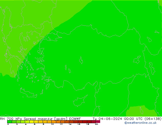 RH 700 hPa Spread ECMWF Út 04.06.2024 00 UTC