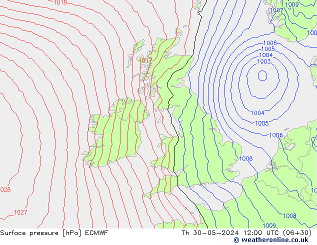 Presión superficial ECMWF jue 30.05.2024 12 UTC