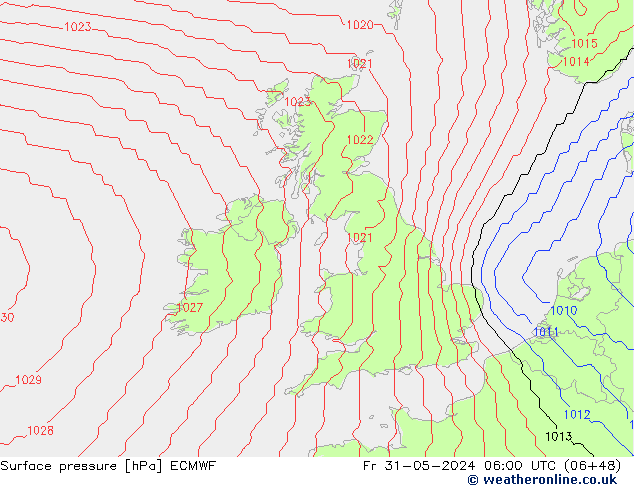 Luchtdruk (Grond) ECMWF vr 31.05.2024 06 UTC