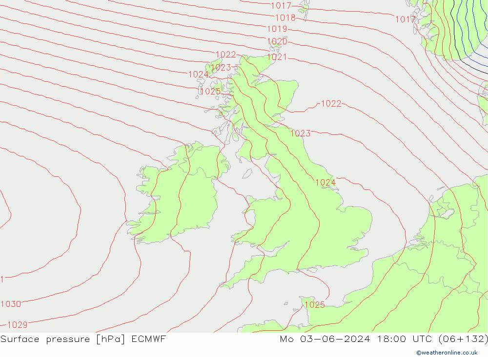 Surface pressure ECMWF Mo 03.06.2024 18 UTC