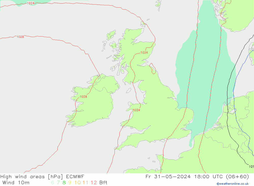 High wind areas ECMWF Fr 31.05.2024 18 UTC