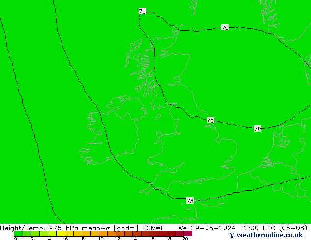 Height/Temp. 925 hPa ECMWF śro. 29.05.2024 12 UTC