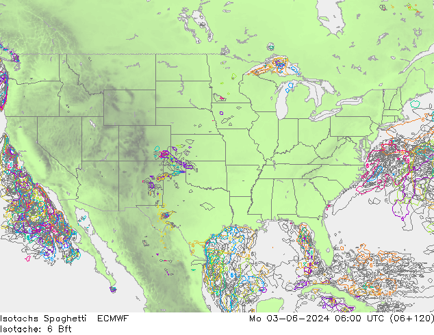 Isotachs Spaghetti ECMWF Po 03.06.2024 06 UTC