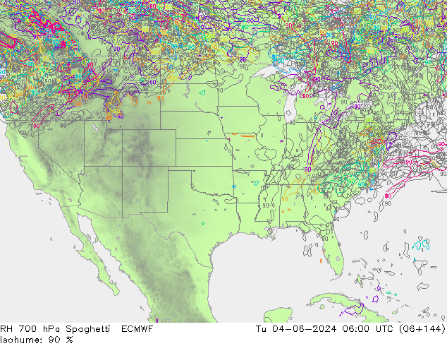 RH 700 hPa Spaghetti ECMWF Di 04.06.2024 06 UTC