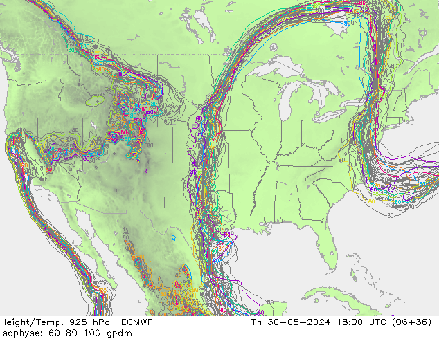 Height/Temp. 925 hPa ECMWF gio 30.05.2024 18 UTC