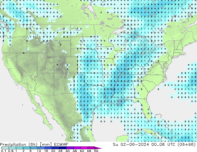 осадки (6h) ECMWF Вс 02.06.2024 06 UTC