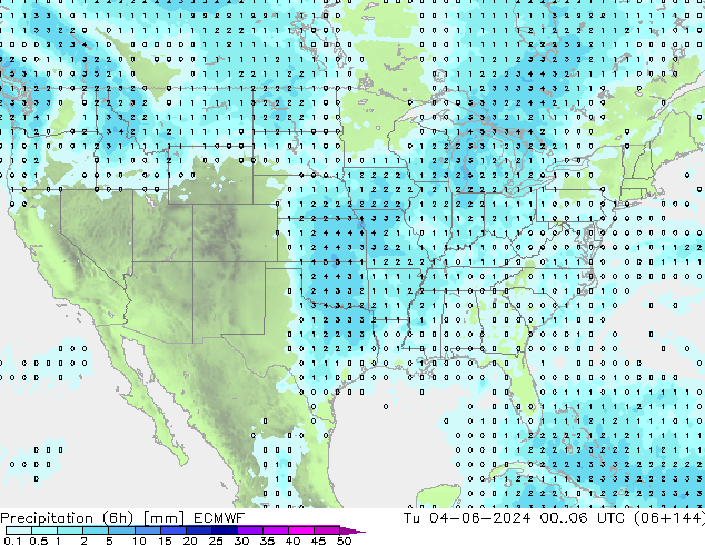 Precipitazione (6h) ECMWF mar 04.06.2024 06 UTC