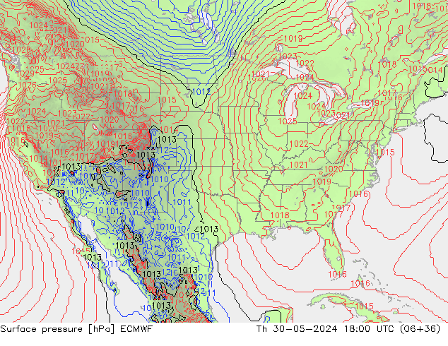 Atmosférický tlak ECMWF Čt 30.05.2024 18 UTC