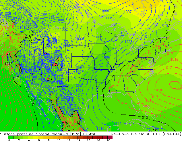 Pressione al suolo Spread ECMWF mar 04.06.2024 06 UTC