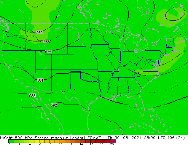 Hoogte 500 hPa Spread ECMWF do 30.05.2024 06 UTC