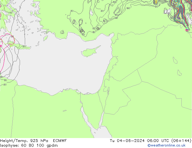 Hoogte/Temp. 925 hPa ECMWF di 04.06.2024 06 UTC