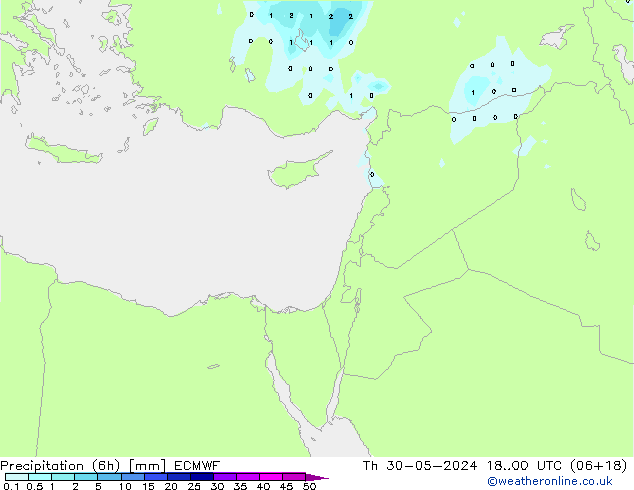 Precipitation (6h) ECMWF Th 30.05.2024 00 UTC