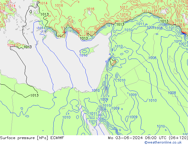 pressão do solo ECMWF Seg 03.06.2024 06 UTC