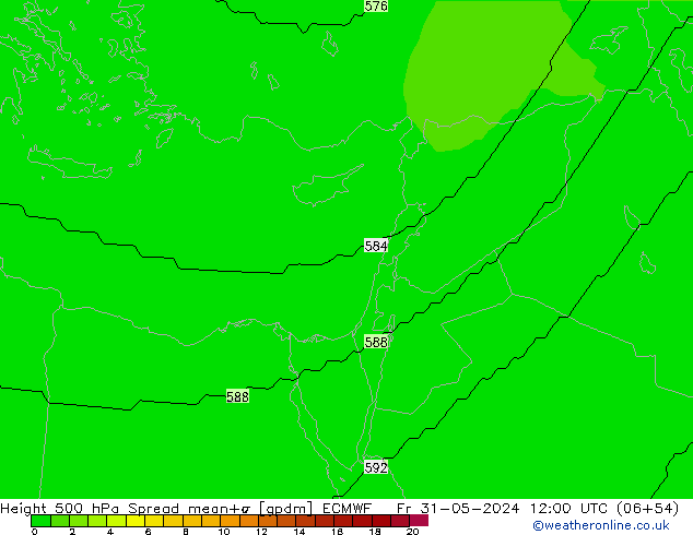 500 hPa Yüksekliği Spread ECMWF Cu 31.05.2024 12 UTC