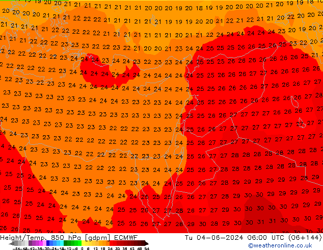 Height/Temp. 850 hPa ECMWF Tu 04.06.2024 06 UTC