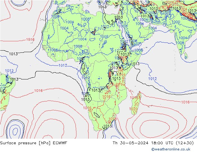 Presión superficial ECMWF jue 30.05.2024 18 UTC