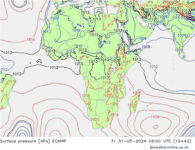 Presión superficial ECMWF vie 31.05.2024 06 UTC