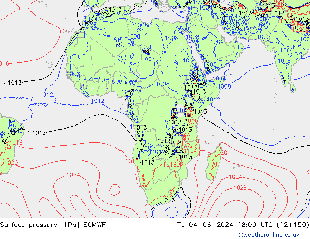 Yer basıncı ECMWF Sa 04.06.2024 18 UTC