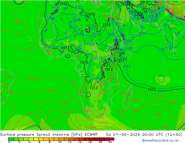 Atmosférický tlak Spread ECMWF So 01.06.2024 00 UTC