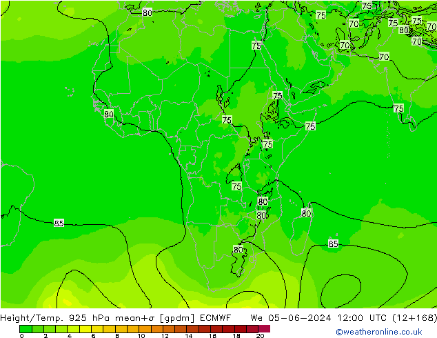 Height/Temp. 925 hPa ECMWF We 05.06.2024 12 UTC