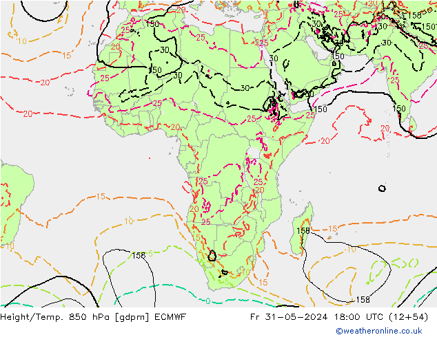 Geop./Temp. 850 hPa ECMWF vie 31.05.2024 18 UTC