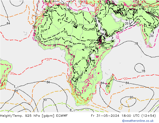 Geop./Temp. 925 hPa ECMWF vie 31.05.2024 18 UTC