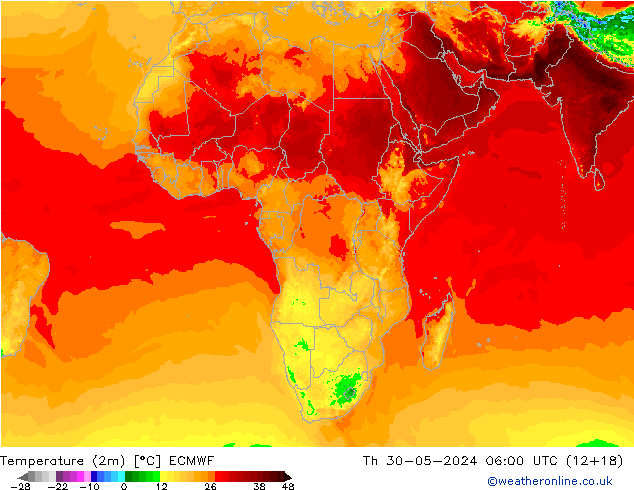Temperatura (2m) ECMWF gio 30.05.2024 06 UTC