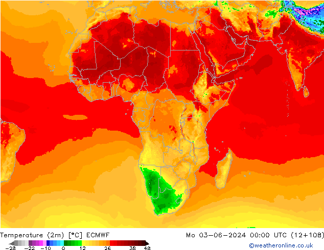 température (2m) ECMWF lun 03.06.2024 00 UTC