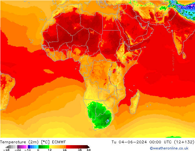 Temperature (2m) ECMWF Tu 04.06.2024 00 UTC