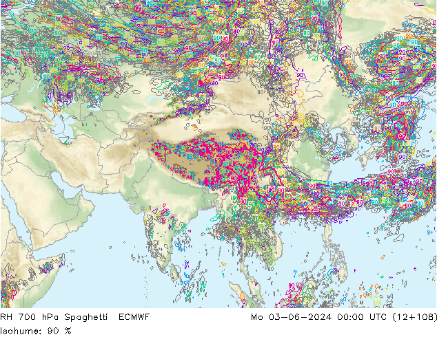 RH 700 hPa Spaghetti ECMWF Mo 03.06.2024 00 UTC