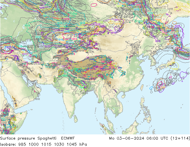 Atmosférický tlak Spaghetti ECMWF Po 03.06.2024 06 UTC