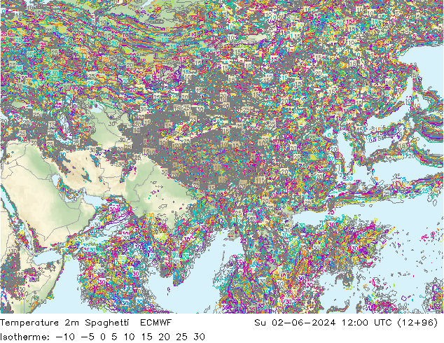 Temperatura 2m Spaghetti ECMWF dom 02.06.2024 12 UTC