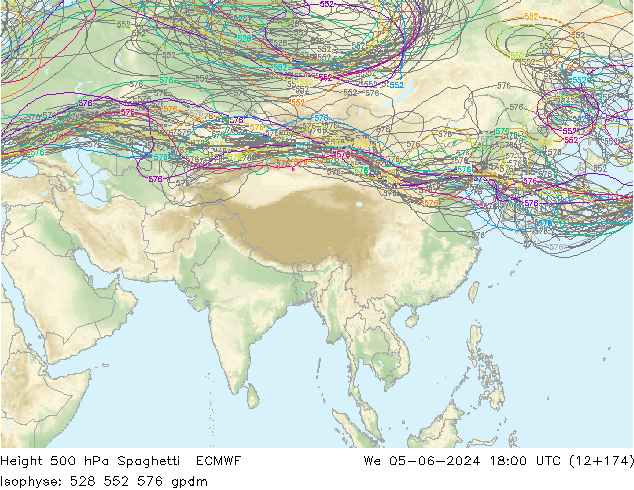 Height 500 hPa Spaghetti ECMWF mer 05.06.2024 18 UTC