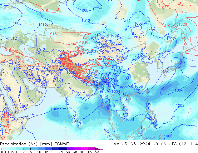 Precipitazione (6h) ECMWF lun 03.06.2024 06 UTC