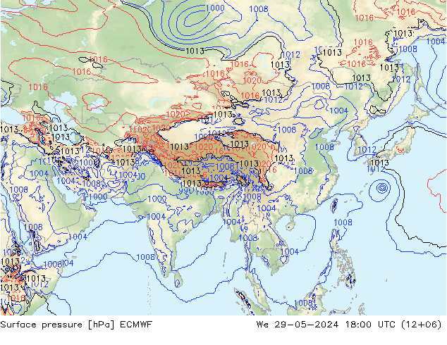 Luchtdruk (Grond) ECMWF wo 29.05.2024 18 UTC