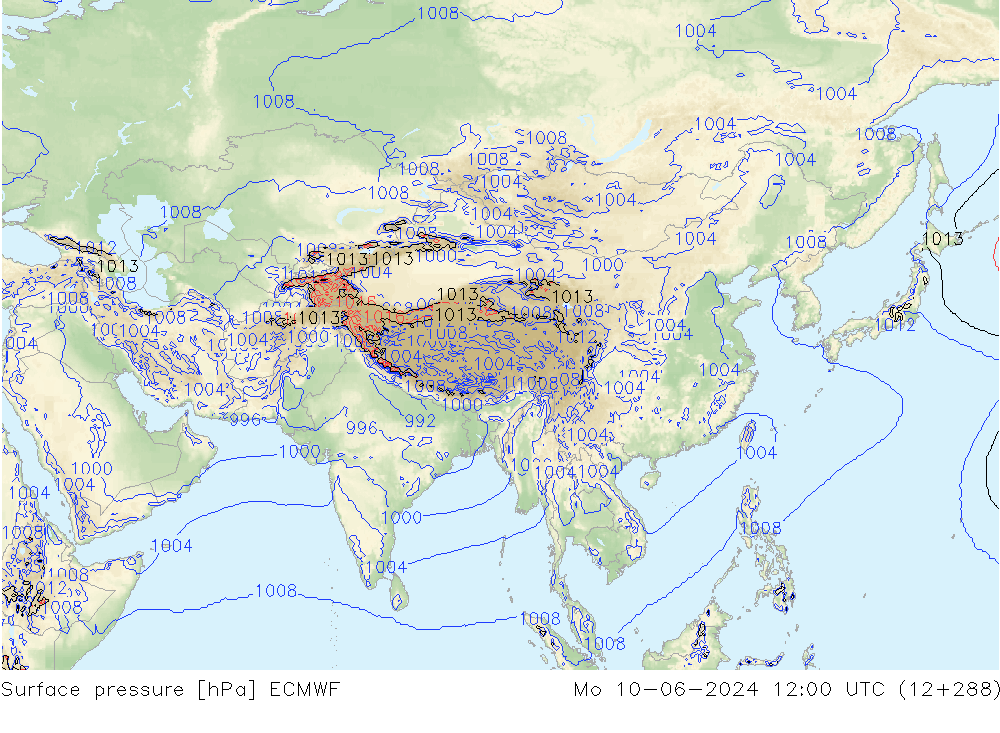 Atmosférický tlak ECMWF Po 10.06.2024 12 UTC