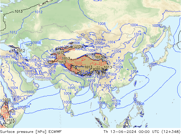 Atmosférický tlak ECMWF Čt 13.06.2024 00 UTC