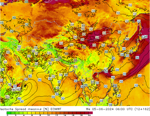 Isotachs Spread ECMWF We 05.06.2024 06 UTC