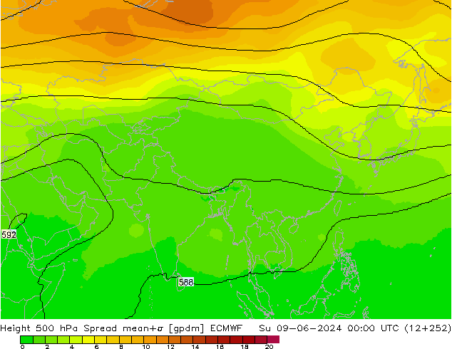 Height 500 hPa Spread ECMWF Su 09.06.2024 00 UTC