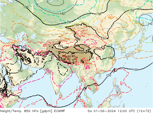 Yükseklik/Sıc. 850 hPa ECMWF Cts 01.06.2024 12 UTC