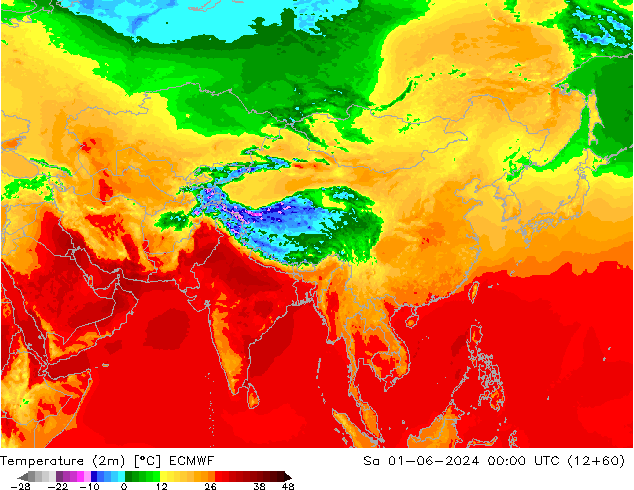 température (2m) ECMWF sam 01.06.2024 00 UTC