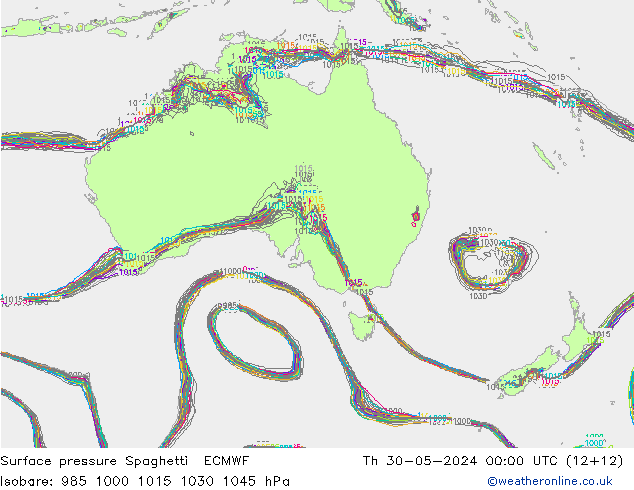 Bodendruck Spaghetti ECMWF Do 30.05.2024 00 UTC