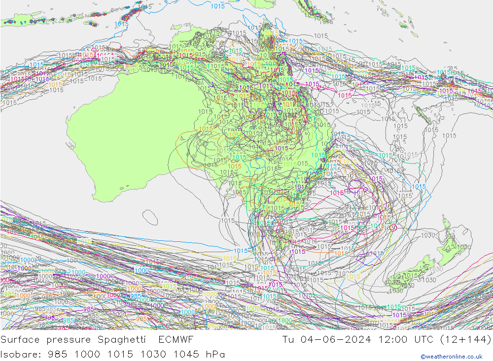 Surface pressure Spaghetti ECMWF Tu 04.06.2024 12 UTC