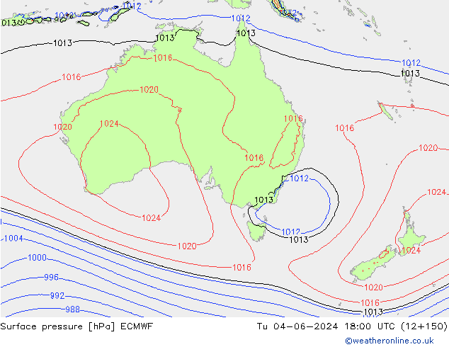 Surface pressure ECMWF Tu 04.06.2024 18 UTC